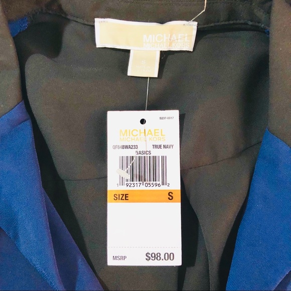 New.! Michael Kors Dress Blouse Blue Black Size S - Picture 2 of 8